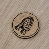 Laser cut wooden coaster personalised. Droid