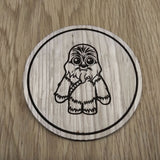 Laser cut wooden coaster personalised. Baby Chewie Chibi