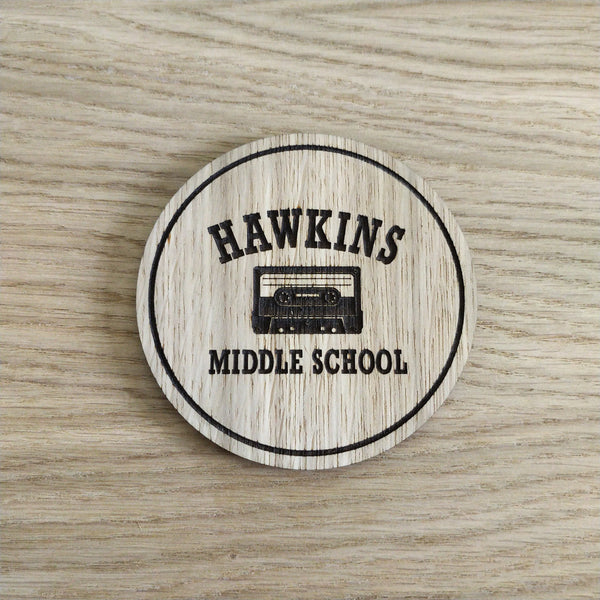 Laser cut wooden coaster personalised. Hawkins Cassette