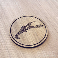 Laser cut wooden coaster personalised.  Warbird Spaceship