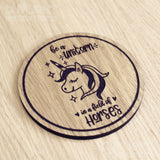 Laser cut wooden coaster personalised. Unicorn cute horse motivational inspiration pun