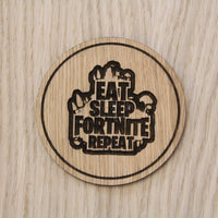 Laser cut wooden coaster personalised. Eat Sleep Repeat