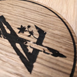 Laser cut wooden coaster personalised. Master Sword