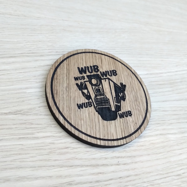 Laser cut wooden coaster personalised. Claptrap dancing