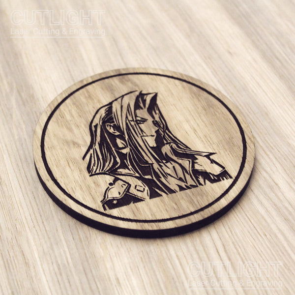 Laser cut wooden coaster personalised. Sephiroth Profile