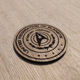 Laser cut wooden coaster personalised. Federation of Planets