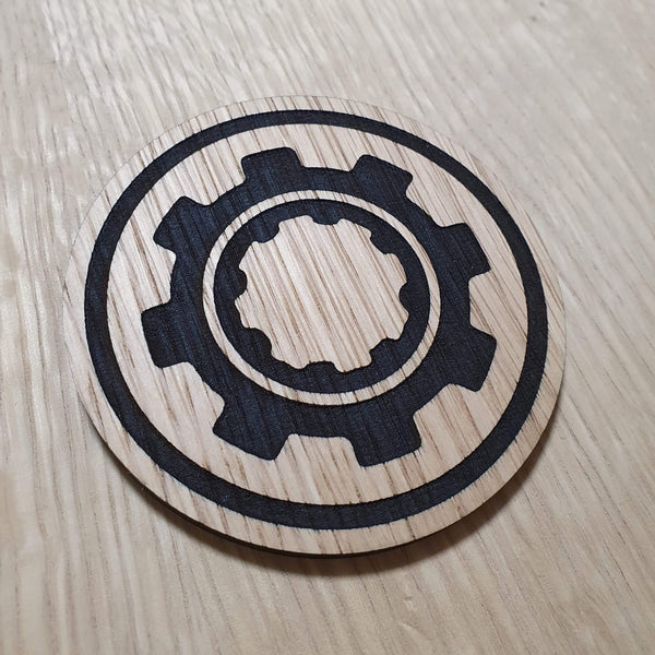 Laser cut wooden coaster personalised. vault