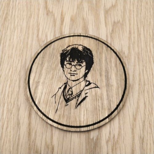 Laser cut wooden coaster personalised. Harry potter portrait