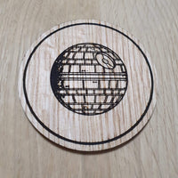 Laser cut wooden coaster personalised. Death Star