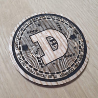 Laser cut wooden coaster personalised. Doge Coin Cryptocurrency