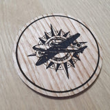 Laser cut wooden coaster personalised. Doctor Jones Airplane