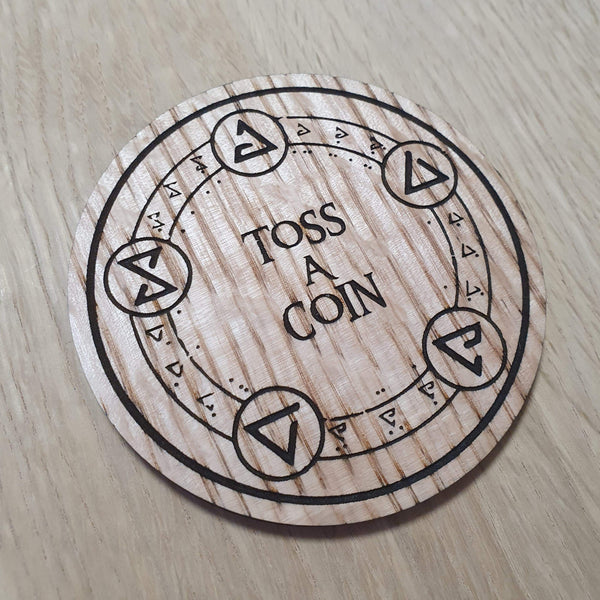 Laser cut wooden coaster personalised. Witcher Toss a coin