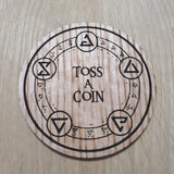 Laser cut wooden coaster personalised. Witcher Toss a coin