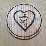 Laser cut wooden coaster personalised. To grow old quote