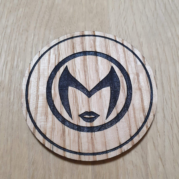 Laser cut wooden coaster personalised. Scarlet Witch Mask