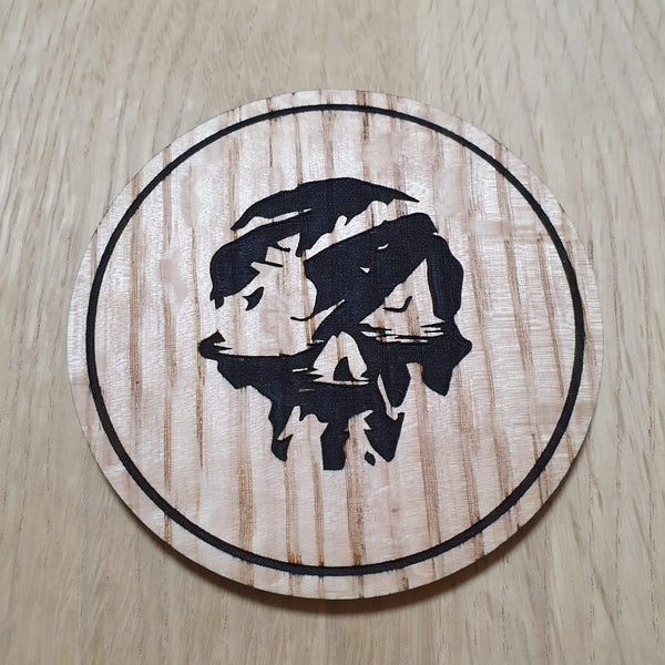 Laser cut wooden coaster personalised. Thieves skull