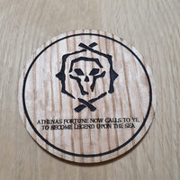 Laser cut wooden coaster personalised. Athena Fortune Treasure