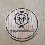 Laser cut wooden coaster personalised. Athena Fortune Treasure