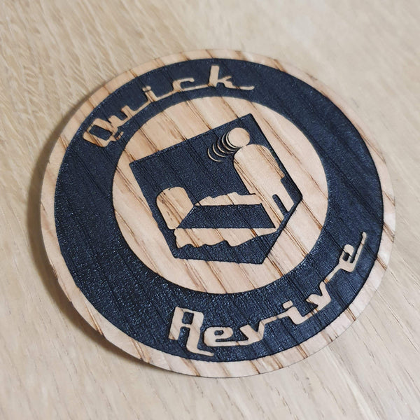 Laser cut wooden coaster personalised. duty call quick revive