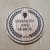 Laser cut wooden coaster personalised. Gladiator Strength and Honor Honour