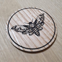 Laser cut wooden coaster personalised. Death Moth