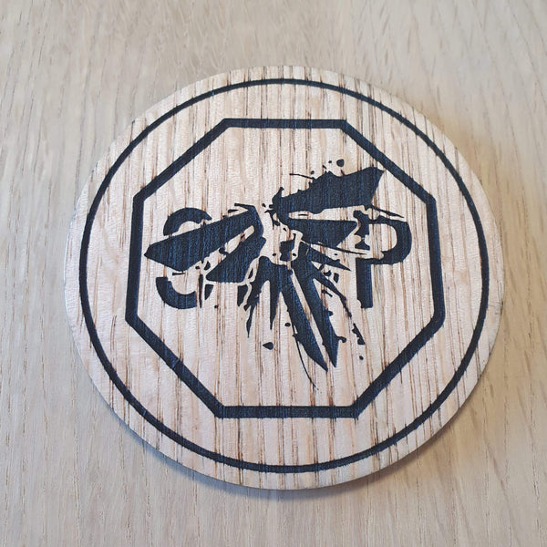 Laser cut wooden coaster personalised. Fireflies Graffiti Stop road sign