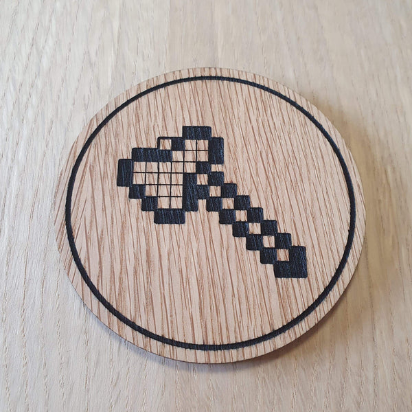 Laser cut wooden coaster personalised. Minecraft Diamond Axe