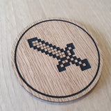 Laser cut wooden coaster personalised. Minecraft Diamond Sword
