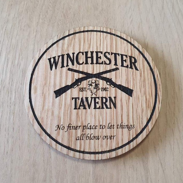 Laser cut wooden coaster personalised. Three Flavours Cornetto trilogy Winchester Tavern