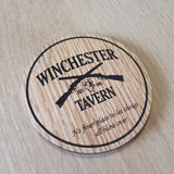 Laser cut wooden coaster personalised. Three Flavours Cornetto trilogy Winchester Tavern