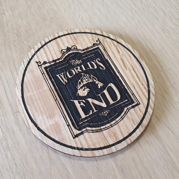 Laser cut wooden coaster personalised. Three Flavours Cornetto trilogy - Worlds End pub