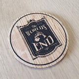 Laser cut wooden coaster personalised. Three Flavours Cornetto trilogy - Worlds End pub