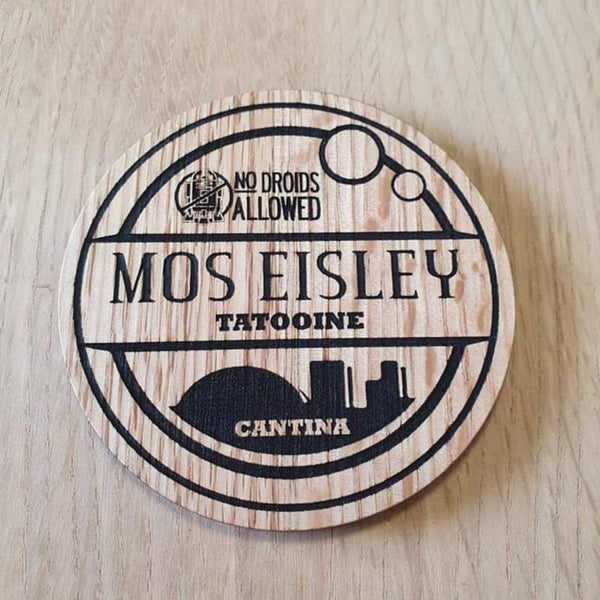 Laser cut wooden coaster personalised. Mos Eisley Cantina