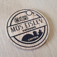 Laser cut wooden coaster personalised. Mos Eisley Cantina