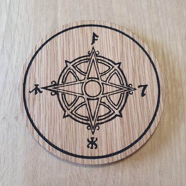 Laser cut wooden coaster personalised. Lord of the rings LOTR Compass