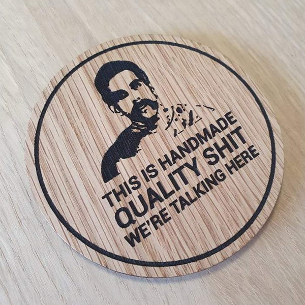 Laser cut wooden coaster personalised. Happy Gilmore movie quote. Quality Handmade