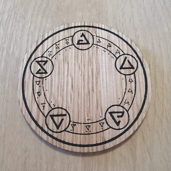 Laser cut wooden coaster personalised. Witcher Runes