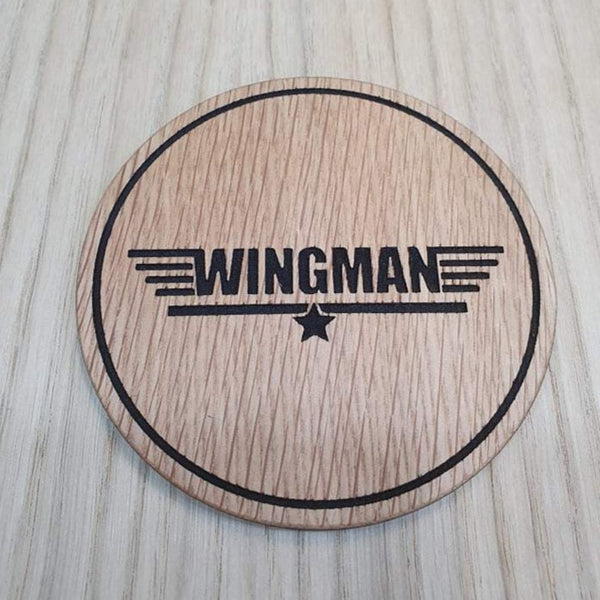 Laser cut wooden coaster personalised. Wingman