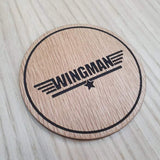 Laser cut wooden coaster personalised. Wingman