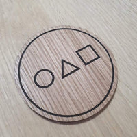 Laser cut wooden coaster personalised.  Circle Triangle Square