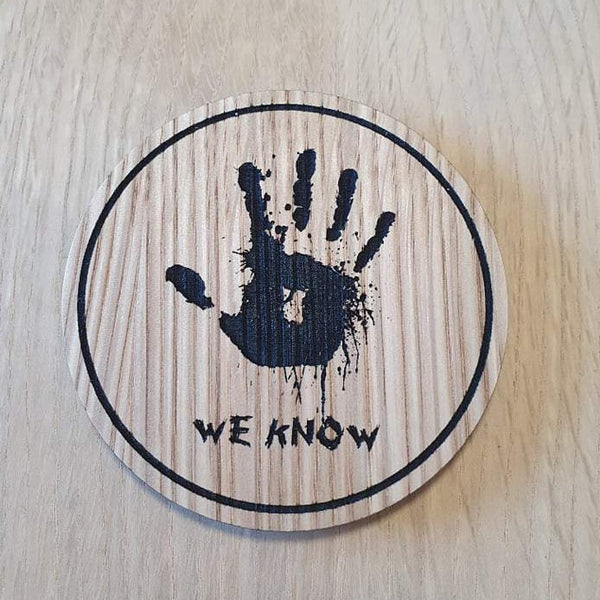 Laser cut wooden coaster personalised. We know Dark Brotherhood Handprint