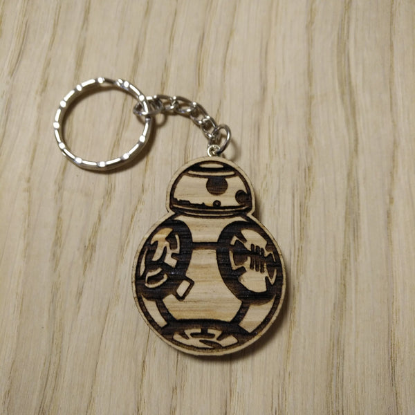Lasercut wooden keyring keychain. BB8 Droid