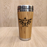 Lasercut Travel Mug personalised - S-Steel with 100% Bamboo exterior - Link Celtic Detail