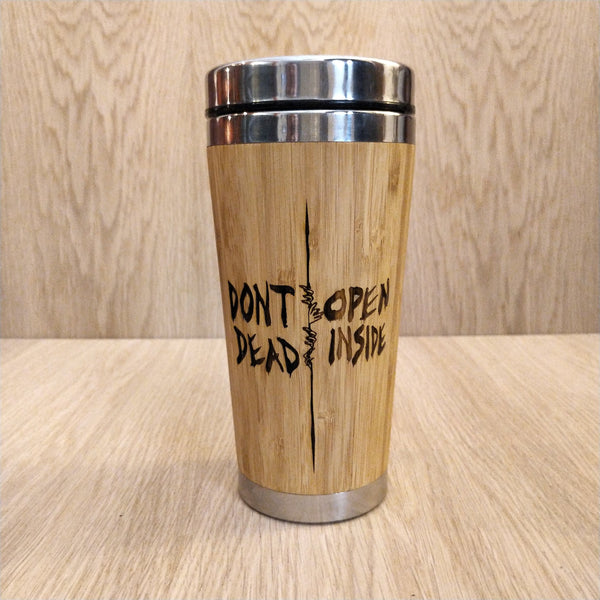 Lasercut Travel Mug personalised - S-Steel with 100% Bamboo exterior -  Zombie