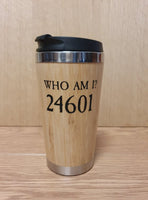 Lasercut Travel Mug personalised - S-Steel with 100% Bamboo exterior -  Les Miserables 24601