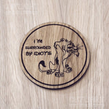 Laser cut wooden coaster. Lion King Scar sourrounded by idiots  - Unique Gift lasercut