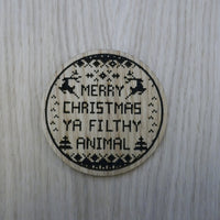 Laser cut wooden coaster. Home Alone Merry Christmas quote Unique Filthy Animal ugly sweater jumper - Christmas Gift lasercut