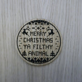 Laser cut wooden coaster. Home Alone Merry Christmas quote Unique Filthy Animal ugly sweater jumper - Christmas Gift lasercut