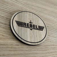 Laser cut wooden coaster. Rebel top gun - Unique Gift lasercut