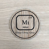 Laser cut wooden coaster. Lord of the Rings inspired LOTR Moria Mining Corp periodic table element chemical - Unique Gift lasercut